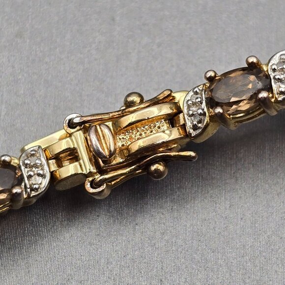 Smoky & Clear Quartz Tennis Bracelet 7.5" Gold Vermeil over Sterling Silver 13g - Picture 5 of 16